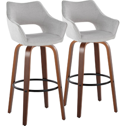 Mustang 30" Swivel Bar Stool in Walnut Wood & Grey Fabric w/ Black Footrest (Set of 2)